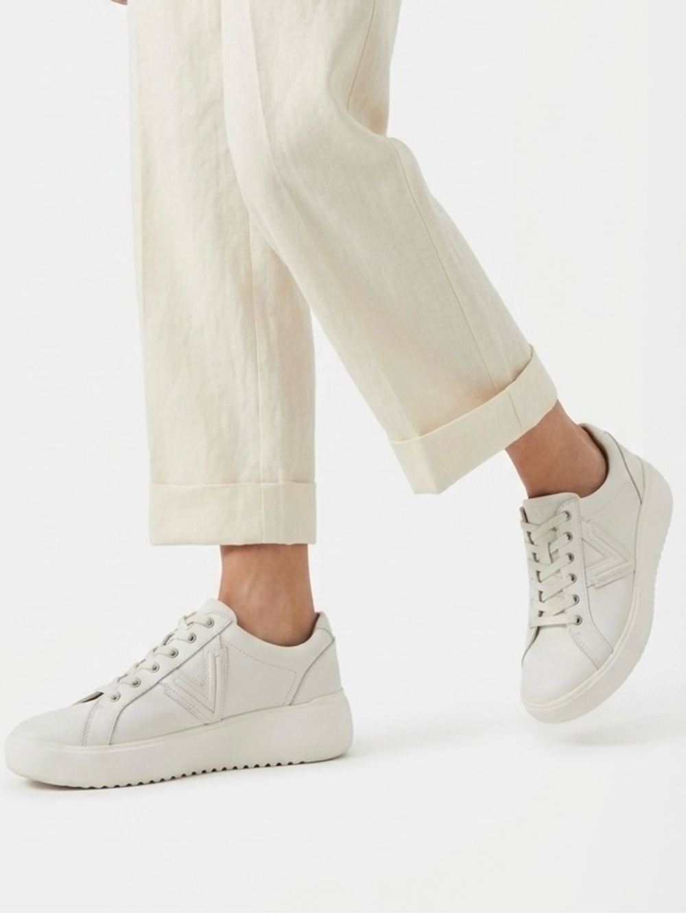 Vionic Kearny White Leather Platform Sneakers Orthotic Support Size 9